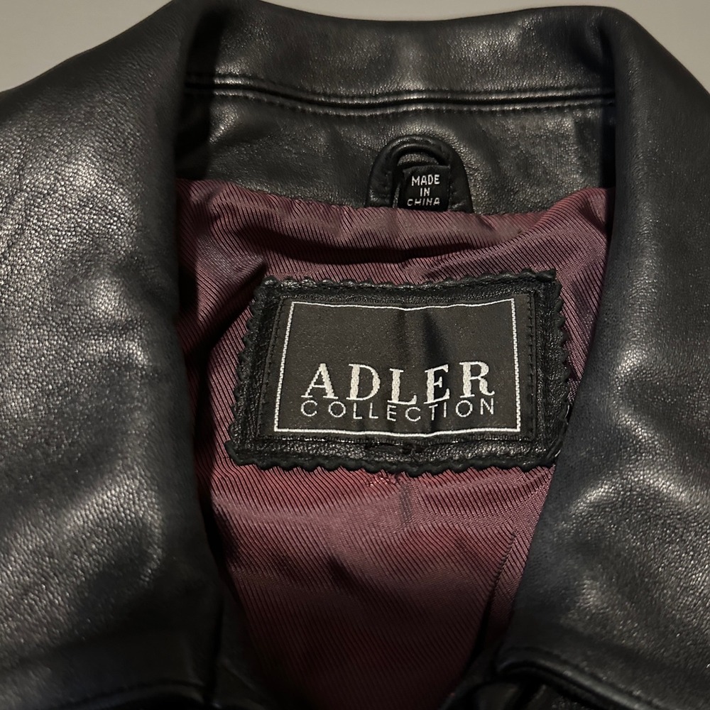 Adler Collection Real NZ Lamb Skin Leather Jacket Black Zipper Front Large - Picture 10 of 11